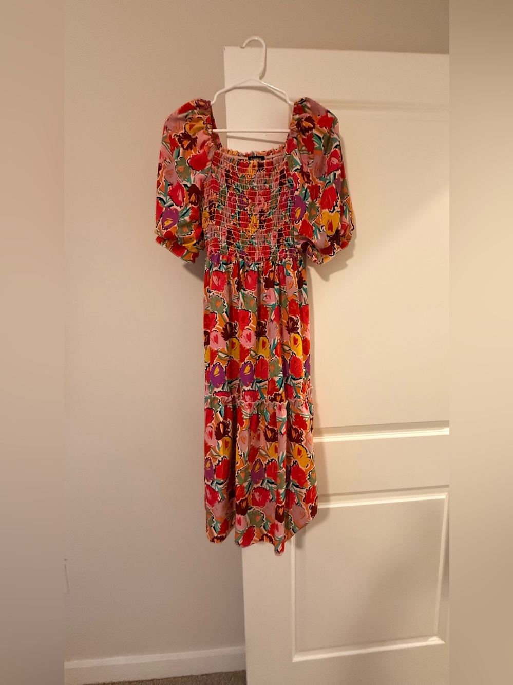 Floral Smocked Midi Dress in Multi-Color - Picture 3 of 7